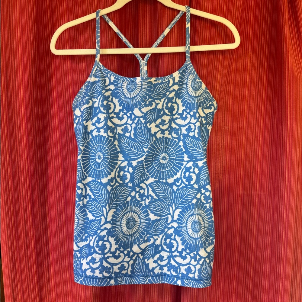 Lululemon Blue Floral Strappy Bra Tank Top - Small
